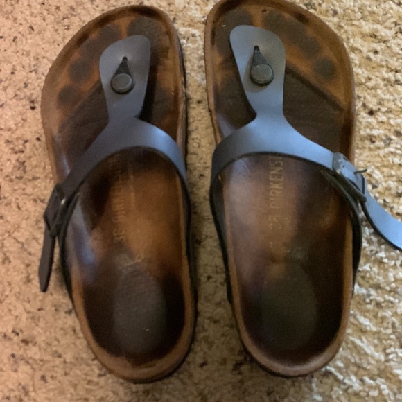 Birkenstock Gizeh Birko-Flor leather dark silver / grey metallic sandals - Picture 2 of 4
